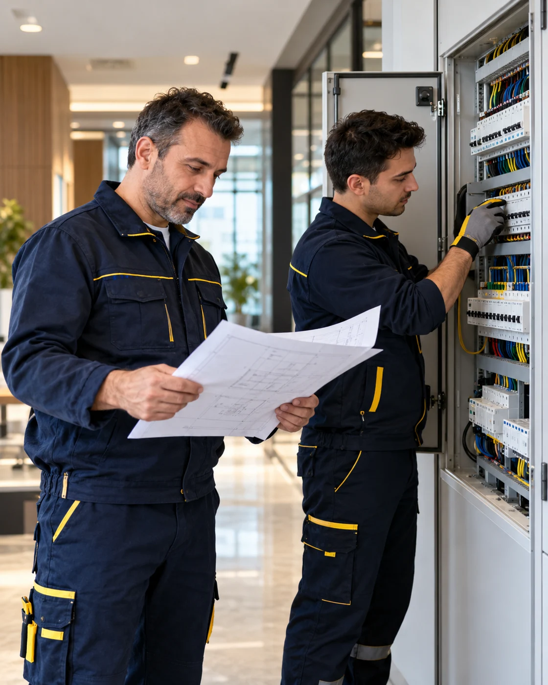 Elektrik projesini değerlendiren profesyonel ekip, temsili görsel